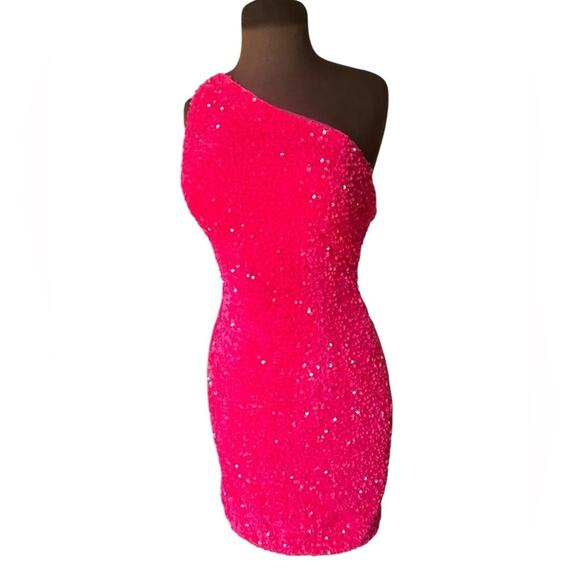 Y2K Pink Sequin Disco Glam Pinup Party Dress 4 Rave Sexy Hoco Cruise Festival - Picture 1 of 8